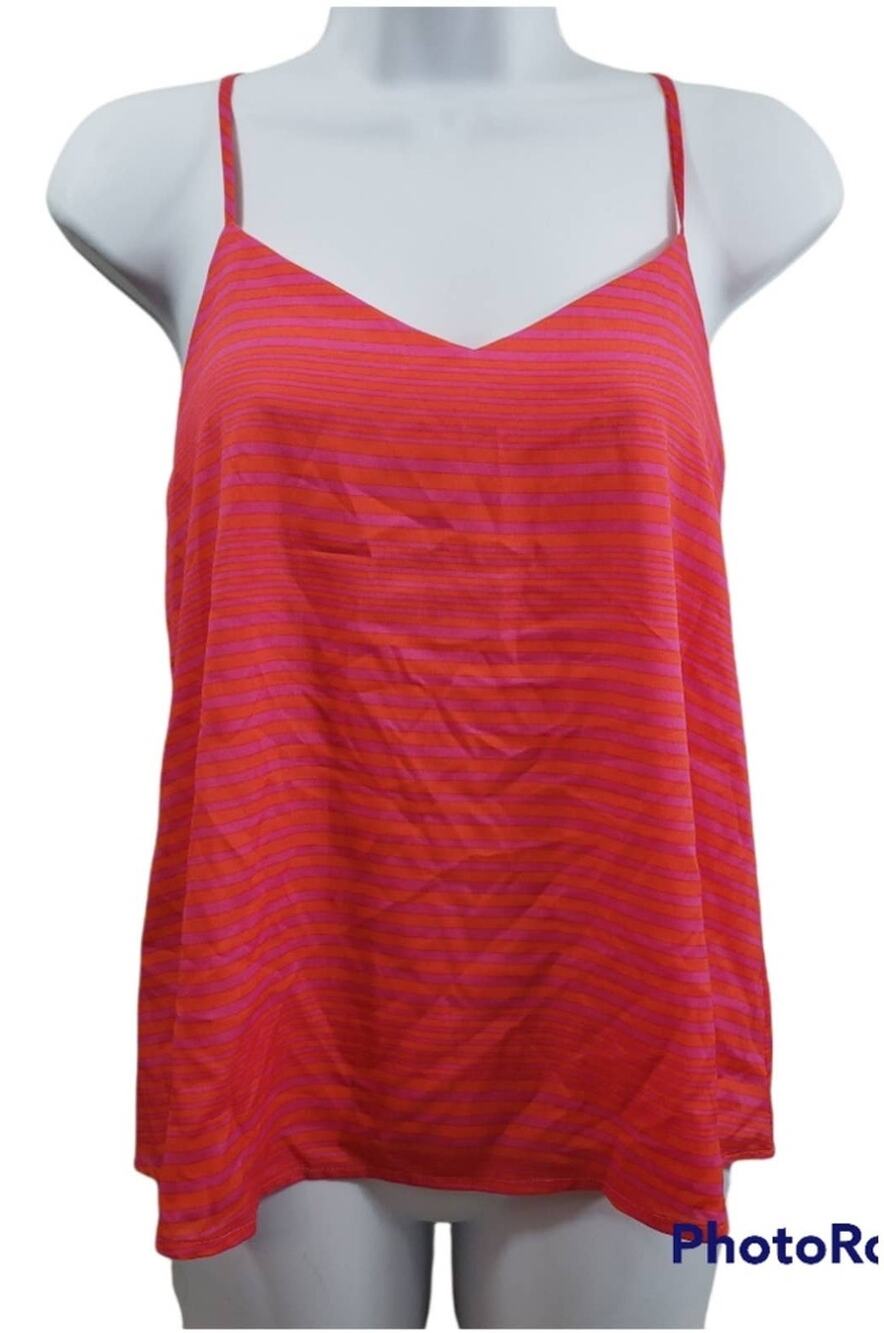 Everly Pink/Orange Striped Spaghetti Strap Tank Top Size Small